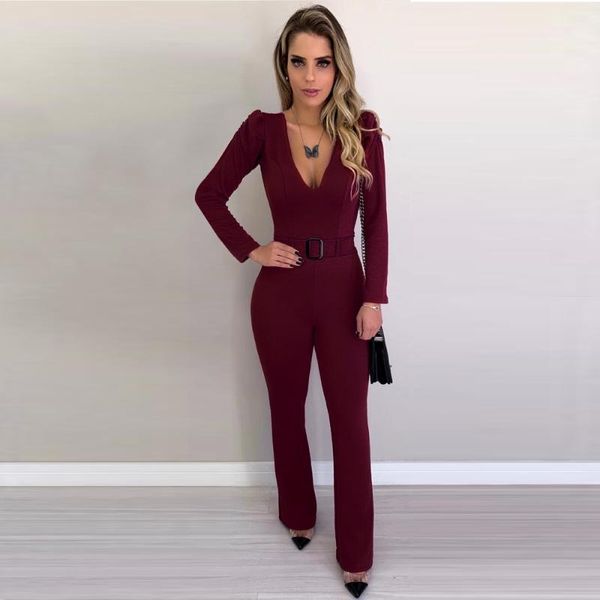 

women's jumpsuits & rompers vogue womens autumn flare office lady deep v neck long sleeve bodycon female party playsuit clubwear1, Black;white