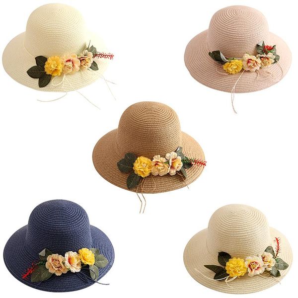 

2020 new sun hats for women girls wide brim floppy straw hat summer travel beach cap 2020 new all-match flower decor sun hat, Blue;gray
