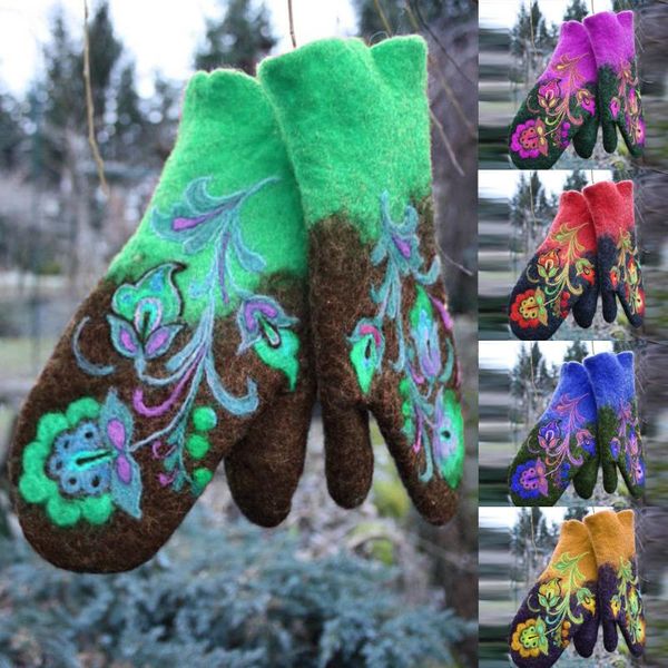 

five fingers gloves women' cashmere knitted long hand warm embroidered winter fingerless for women gir sports, Blue;gray