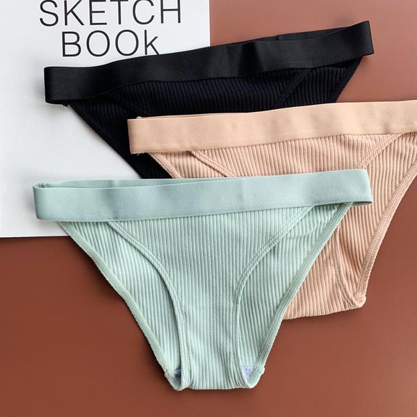 

women's panties 3pcs cotton seamless comfort femme lingerie sweet striped underwear thongs ladies briefs, Black;pink