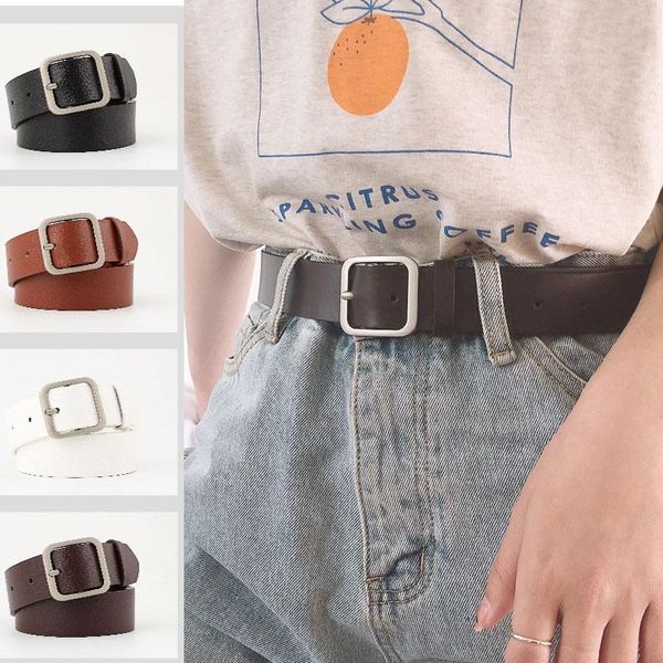 

belts for women pu leather silver square bucke retro belt trousers jeans adjustable belts ladies female waistband, Black;brown