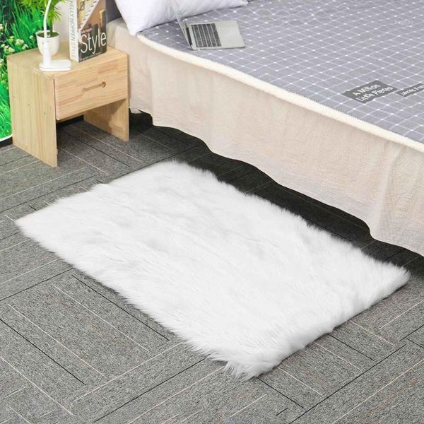 

new 75x120cm soft faux sheepskin fur chair cushion area rugs for bedroom floor shaggy silky plush carpet white bedside mat1