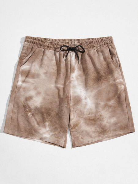 

men tie dye drawstring waist shorts l19c#, Black