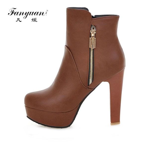 

Fanyuan 2020 Women Sexy Motorcycle Boots High Heels Ankle Boots Autumn Round Toe Fashion Thick Heels Ankle Platform, Black