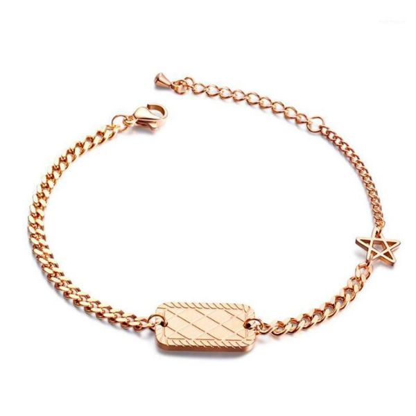 

link, chain stainless steel rose gold minimalist star rectangle bracelet bangle women simple bracelets jewelry gift for him1, Black