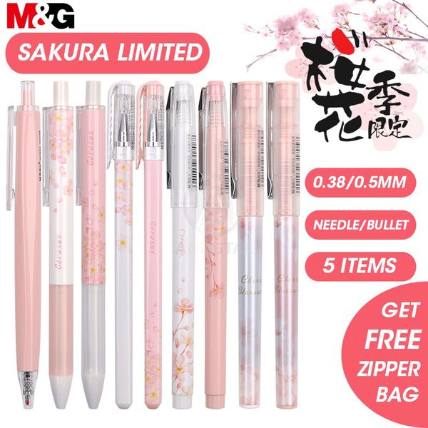 MG Sakura Pink Cute Kawaii Pen Set Black Gel Ink Pens 0.5mm 0.38mm Retráctil para útiles escolares gelpen papelería roller Y200709