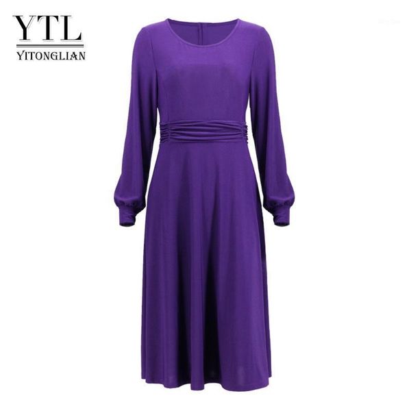 

yitonglian women elegant slim wais ruched shift dress for work party winter long sleeve midi christmas dress plus size h4101, Black;gray