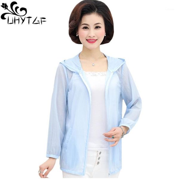 

uhytgf 5xl plus size sun protection clothing long-sleeved hooded breathable summer female elegant mother loose coat 9161, Black;brown