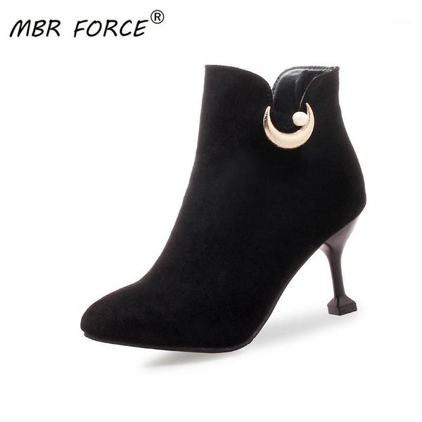 

mbr force pointed toe flock boots high heels for women fashion shoes new spring autumn ankle boots for woman booties female1, Black