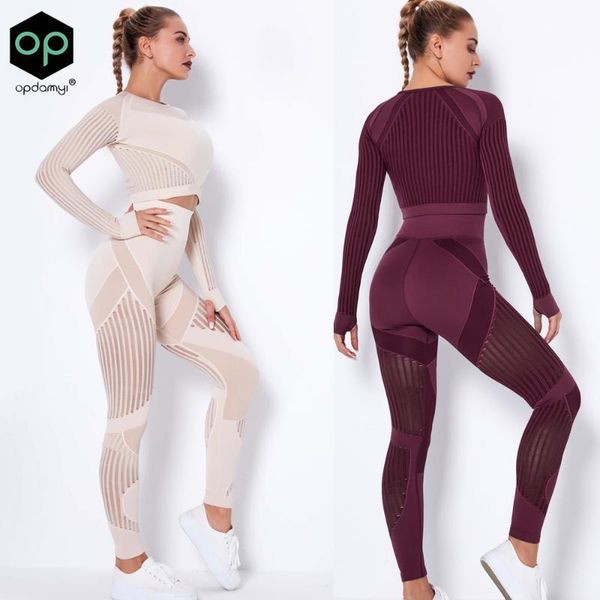 

2 piece set women ribbed seamless long sleeve yoga sets workout clothes for women high waist sports legging long sleeve gym, White;red