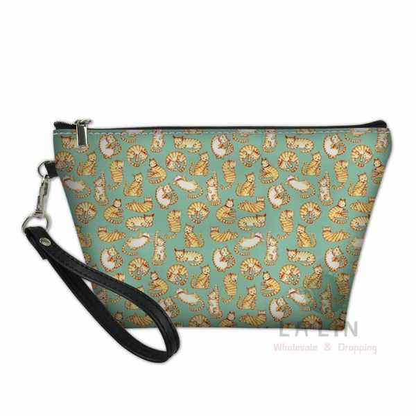 

cosmetic bags & cases large travel make up for women cute orange tabby cats printing ladies leather toiletry kit bag storage pouch
