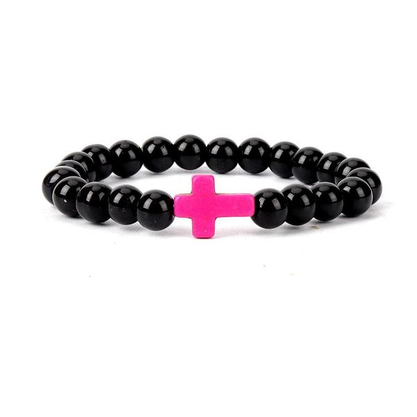 

9 colors 8mm artificial crystal black light cross bracelet religious charm jewelry man woman handmade jewelry guard peace