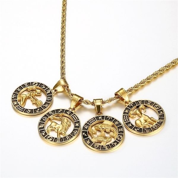 

12 zodiac sign horoscope pendant necklaces for mens gold aries leo 12 s drop necklace jewelry 220228, Silver