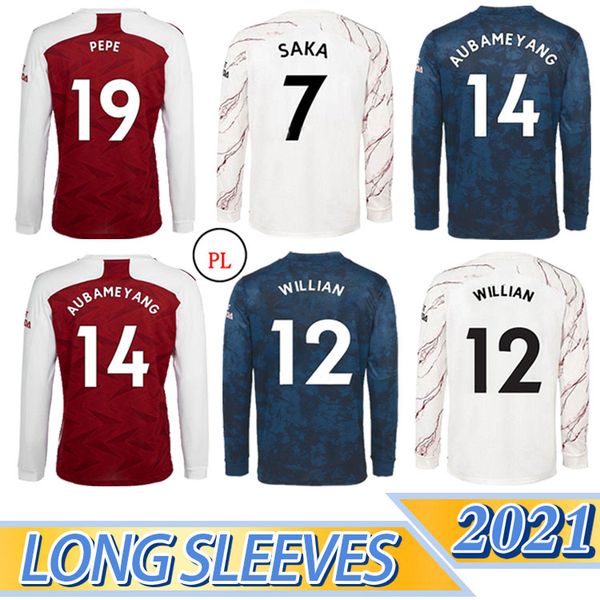 

long sleeve arsen soccer jersey 20 21 odegaard pepe saka nicolas tierney henry willian maitland-niles 2020 2021 football shirts top, Black;yellow