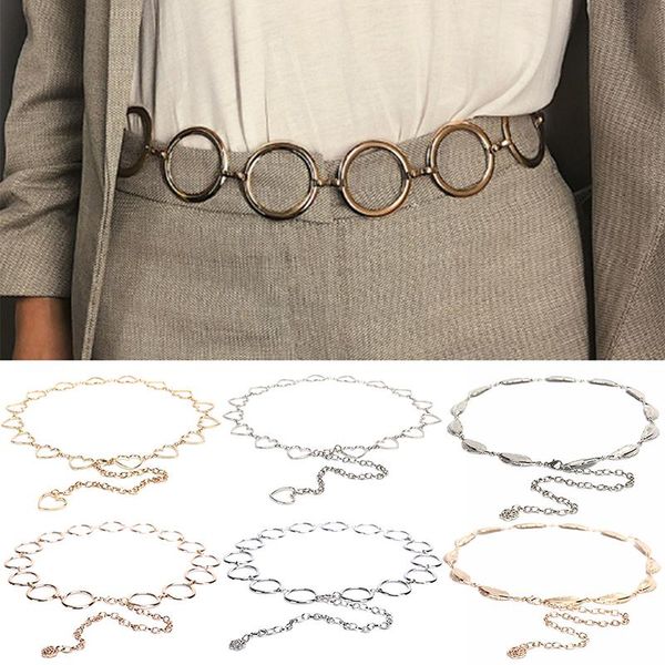 

silver ring chain belt fashion elegant gold metal female round alloy women circle waist dress belts, Black;brown