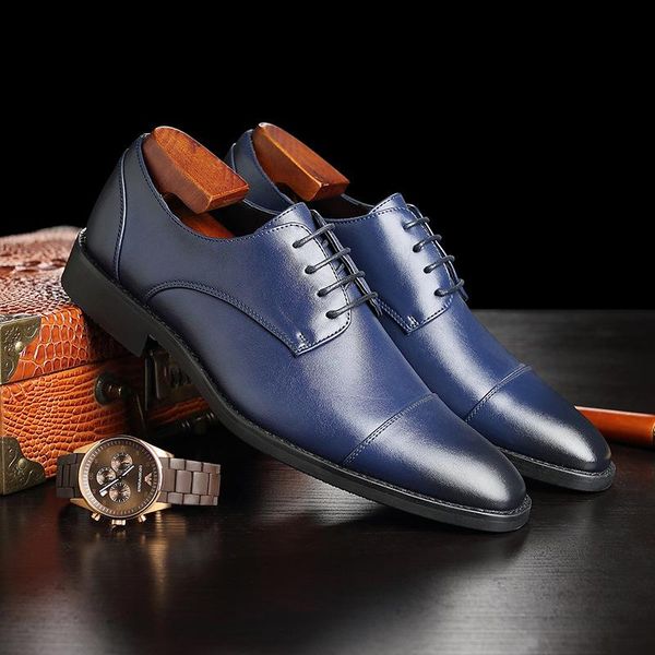 

mens blue formal shoes leather casual business lace-up shoes breathable oxfords office luxury men dress male, Black