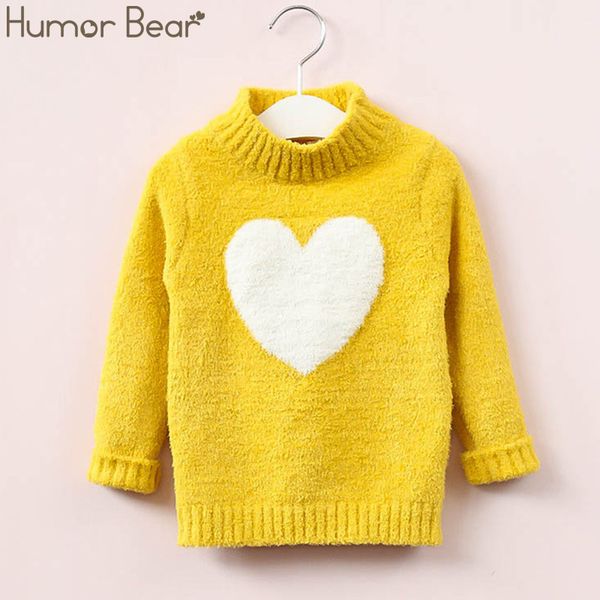 

humor bear 3-7y baby girls knitted sweater winter and autumn long sleeve warm half high collar cute heart kids sweater lj200812, Blue