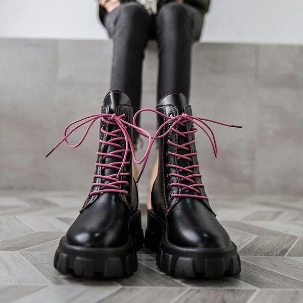 

women ankle boots ladies autumn non slip zipper solid pu leather sewing shoes female platform low heels casual new botas mujer #xy4t, Black