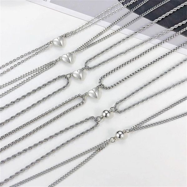 

magnetic couples necklaces mutual attraction matching jewelry necklace set gifts for women men boyfriend girlfriend friend gift, Silver