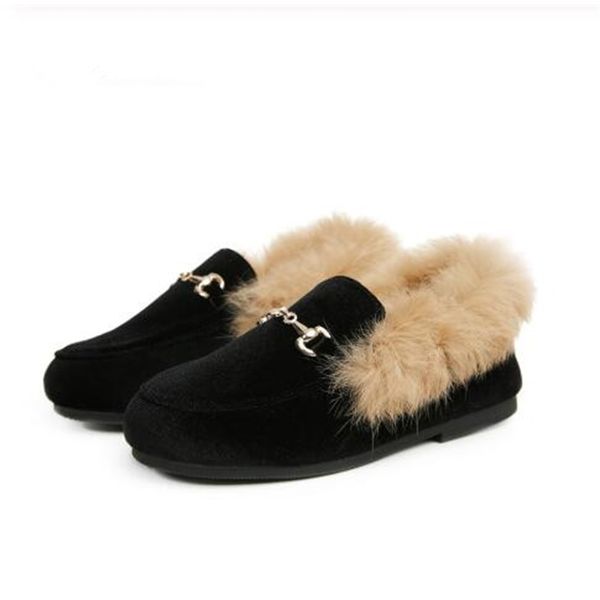

boys girls velvet loafer sell new winter warm kids fur shoes size 25-32 flat (choose according to foot length) y201028, Black;red