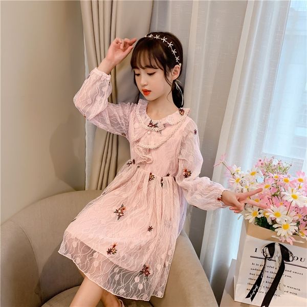 

56wdp girls and style spring korean autumn style medium and embroidered children lace princess large children's fashion little girl dre, Black;gray
