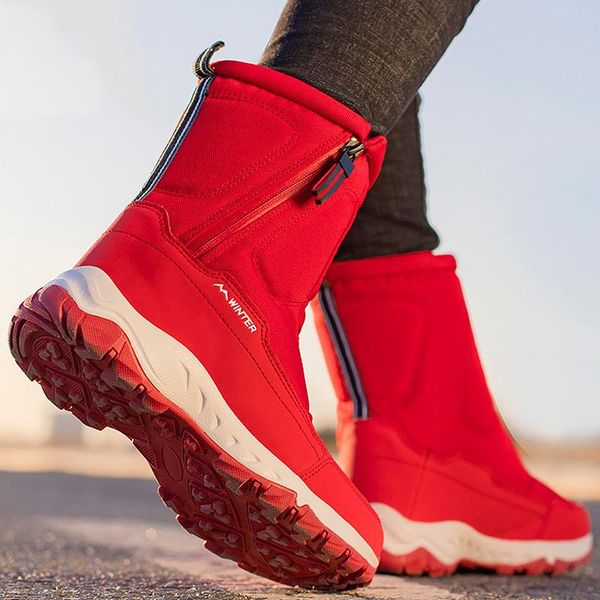 

boots winter for women warm plush snow zipper ankle waterproof oxford cloth non slip rubber shoes, Black