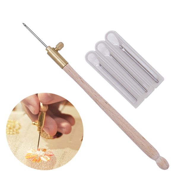 

embroidery punch needle with 3 needles punch pen embroidery cross stitch craft kit french crochet for sewing knitting, Black