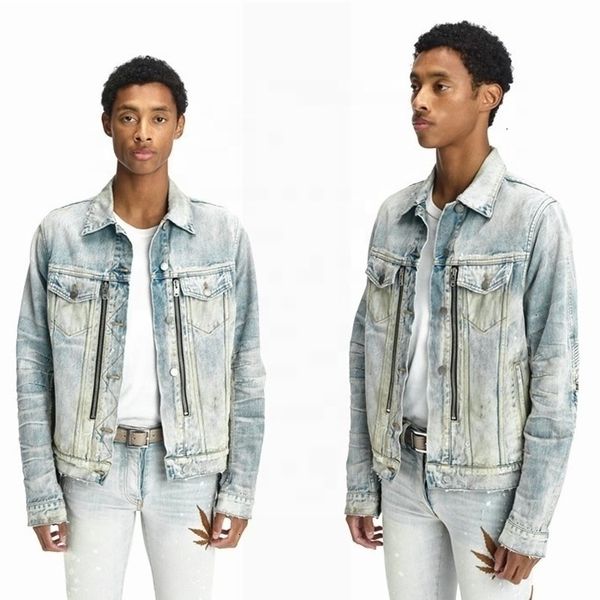 

oem men motorcycle design zipper blue denim jeans jacket