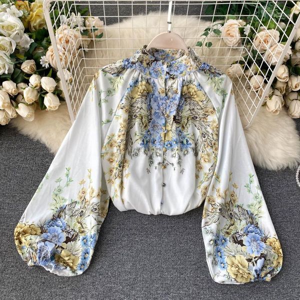 

autumn elegant long sleeve floral printed chiffon blouses and shirts 2020 women runway designers 1, White