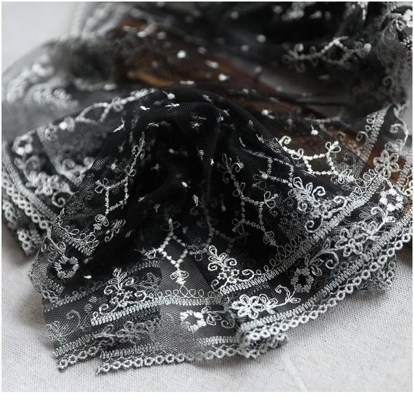 

22cm wide 5meter/pack bilateral polyester black mesh embroider lace fabric mesh have stretch sewing trim dress accessor jllkzv