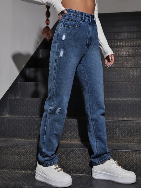 

high waist straight leg jeans t3lw#, Blue
