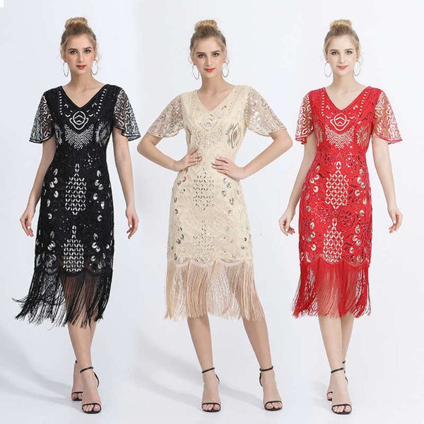 

evening sequined tassel party small activity dress, Black;gray