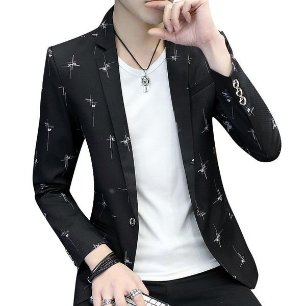 

5xl 6xl de moda para hombre, chaqueta de otoño, chaqueta informal ajustada trajes con estampado, con bolsillos manga larga, Black;brown