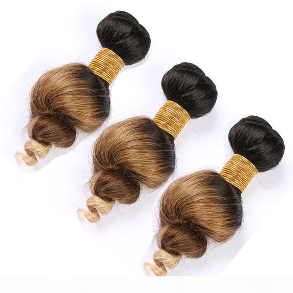 

loose wave #1b 4 27 ombre malaysian human hair weaves black brown to honey blonde three tone ombre wavy virgin hair bundles deals