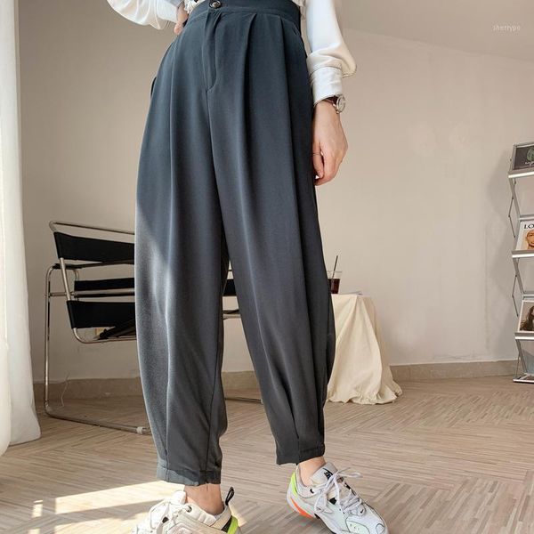 

2020 autumn chiffon harem pants women's solid color wide leg pants black casual ankle-length1, Black;white