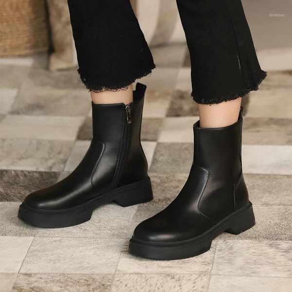 

2020 women ankle boots round toe all match square high heel ladies motorcycle boots fashion winter shoes women1, Black