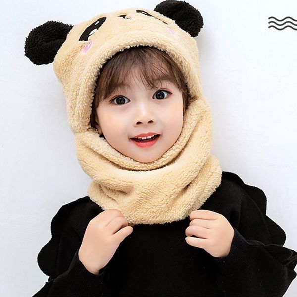 

fashion children warm hat kid baby boy girl hooded scarf caps hat winter cartoon knit ear protection cap children's warm cap