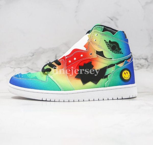 

balvin new j with 1 box basketball shoes 1s super bowl rainbow tie dye mens trainers sports sneakers size 12, Black