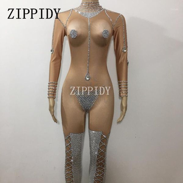 

bright rhinestones jumpsuit nightclub striptease dance women's stage prom celebrate female singer one piece nude clothing1, Black;red