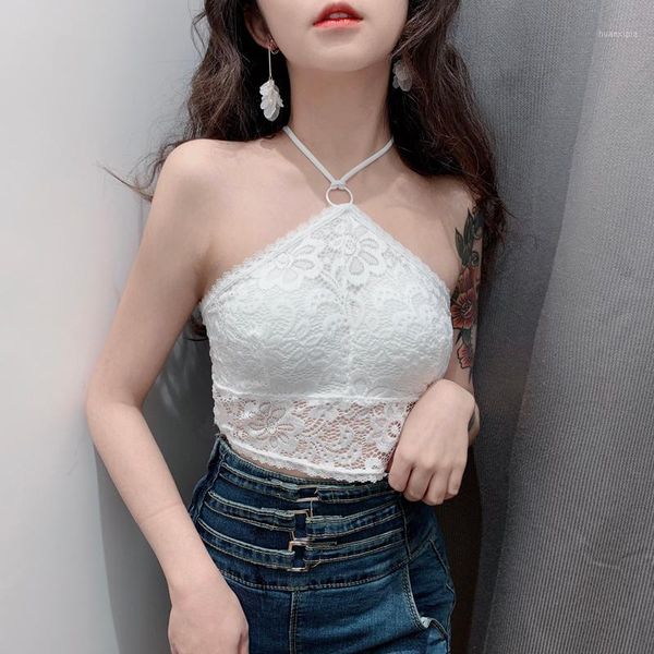 

woman vest halter sleeveless backless off shoulder elastic waist slim 2020 summer female elegant hollow out tank, White