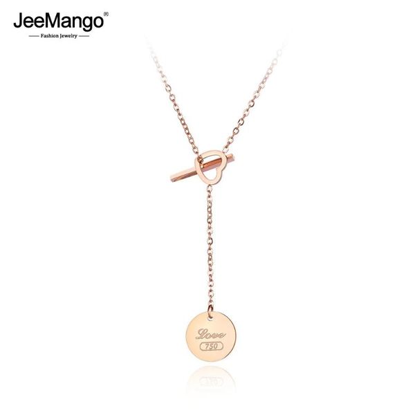 

jeemango stainless steel love heart tag pendant necklaces jewelry trendy rose gold chain chokers necklace for women girl jn19010, Golden;silver