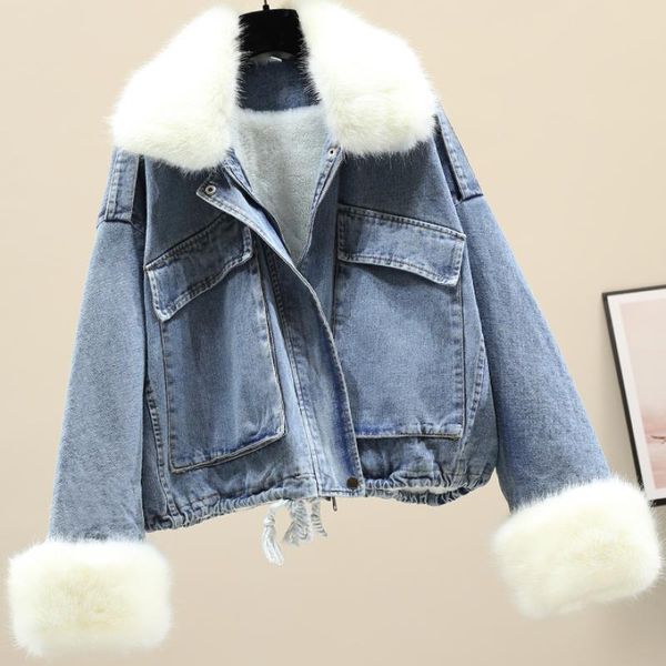 

fleece denim womens designer down winter solid color loose 5 colors option women casual luxury parkas, Black