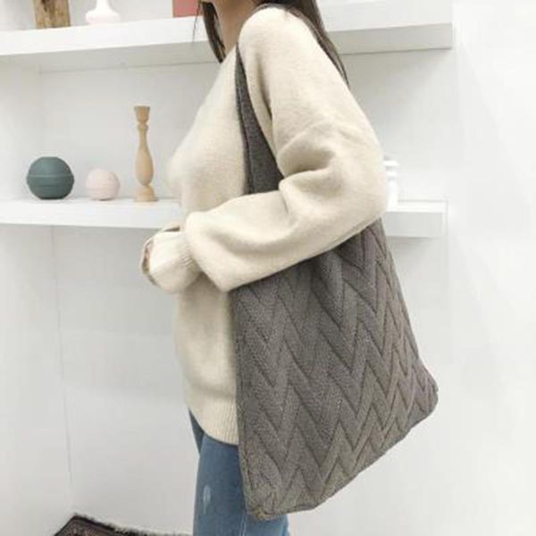 Bolsas de almacenamiento Coreano Chic Tejer Bolsa de compras Ocio Gran Capacidad Portátil Hombro Tejido Chaleco Lana Mujeres Totes Monederos