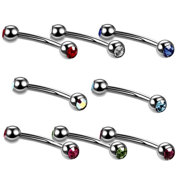 

1pc titanium eyebrow ring curved barbells eyebrow piercing crystal earring piercings bar body jewelry helix piercing ring 16g q sqcuqm, Silver