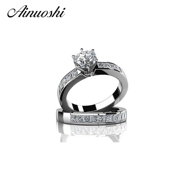 

est 925 sterling silver wedding ring set simple style fashion jewelry 1 ct round cut nscd simulated women engagement rings y200106, Slivery;golden