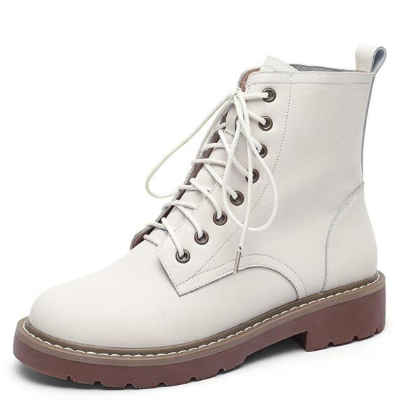 

size 34-42 new full nature genuine leather boots women shoes lace up platform autumn winter boots ladies motorcycle ankle, Black