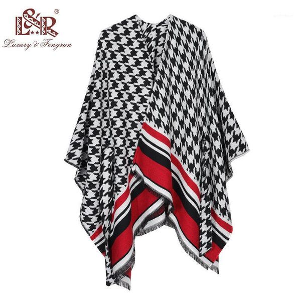 

scarves 2021 winter women poncho femme cashmere wool and capes leather hem female shawl knitted dress coat1, Blue;gray