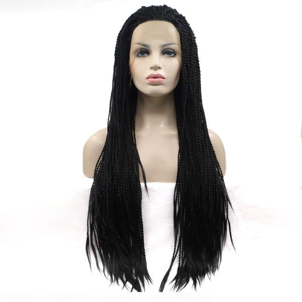 

18~26inch nature black bomb twist glance dreadlock synthetic hair crochet braid omber lace front braiding women curly wigs thic fiber wig