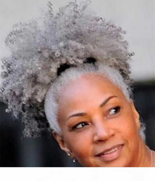 

new style short gray hair ponytail pony rabbits tail 'tuft' clip in hair extension (brown grey mix) human grey pony tail hair piec, Black