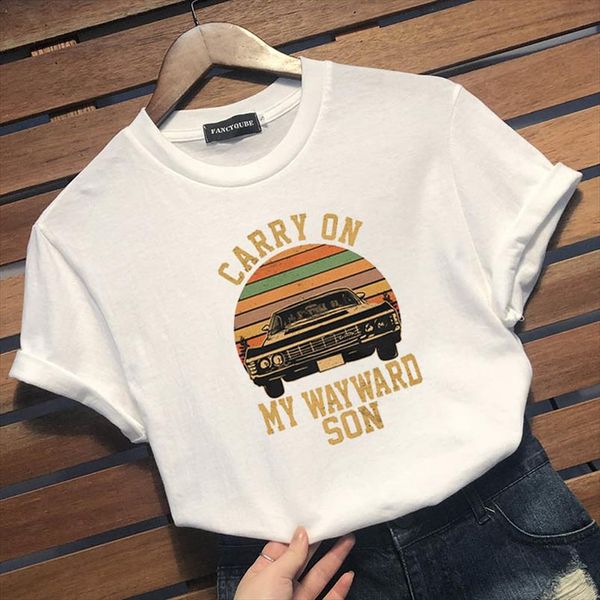 

supernatural vintage t shirt carry on my wayward son black white tee shirt drop shipping